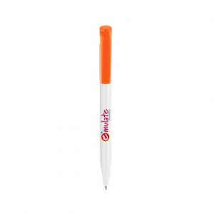 Stylo à bille blanc et orange personnalisé