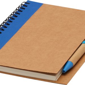 Carnet avec stylo à spirales bleu personnalisé