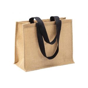 Mini tote bag en toile de jute noir et beige personnalisé