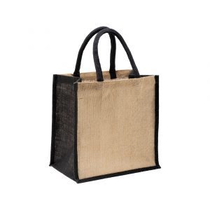Mini tote bag en toile de jute noir personnalisé