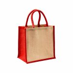Mini tote bag en toile de jute rouge personnalisé