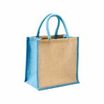 Mini tote bag en toile de jute bleu personnalisé