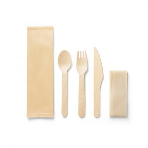 Couvert jetables en bois beige personnalisé