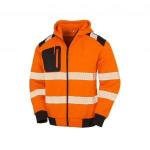 Sweat capuche zippée de sécurité orange promotionnel personnalisable publicitaire