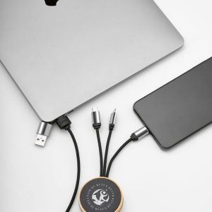 Cable 3 en 1 noir personnalisable publicitaire
