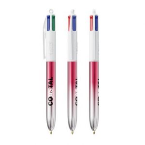Bic Stylo 4 couleurs bicolor rose et gris personnalisable publicitaire
