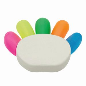 surligneurs en forme de mains jaune vert orange bleu rose personnalisable