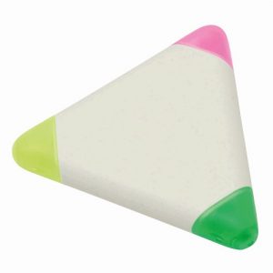 surligneurs en forme de triangle jaune vert rose publicitaire