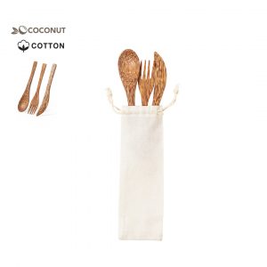 Couvert en coco et pochon en coton personnalisable