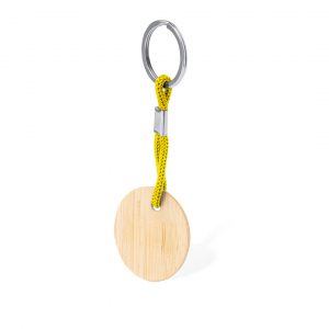Porte clé rond bois jaune cadeau d'entreprise