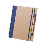 Bloc notes à spirales avec stylo bleu marine personnalisé