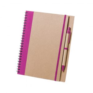 Bloc notes à spirales avec stylo rose fushia promotionnel